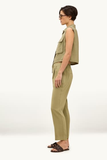 Damen - Stoffhose - Mid Waist - Tapered Leg - grün