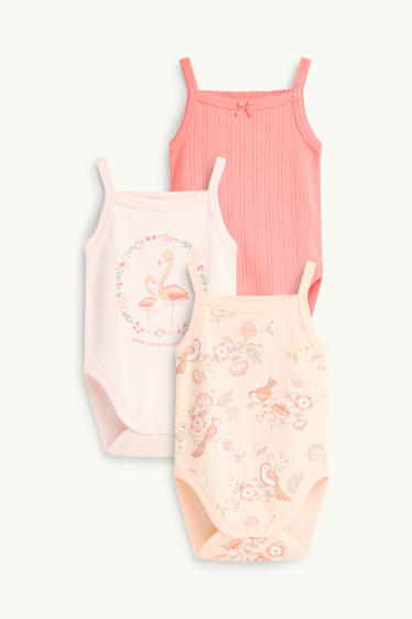 Baby Mädchen - Multipack 3er - Vögelchen und Blümchen - Baby-Body - pink / rosa