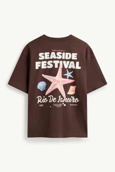 Dames - T-shirt - oversized - donkerbruin