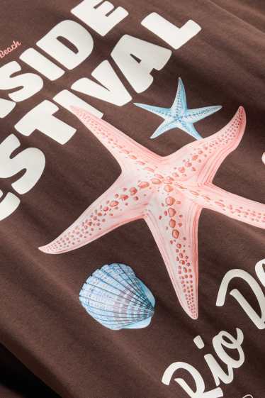 Dames - T-shirt - oversized - donkerbruin