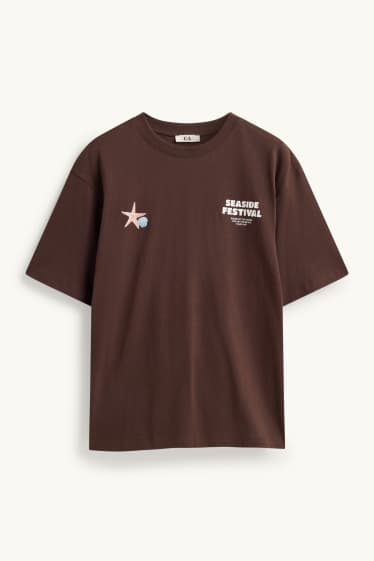 Dames - T-shirt - oversized - donkerbruin