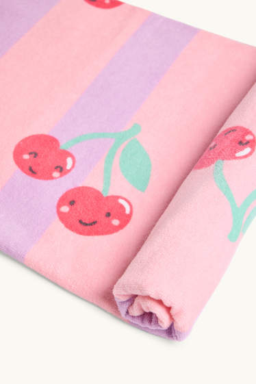 Děti - dívky - Třešně - plážová osuška - pruhovaná - 135 x 70 cm - růžová