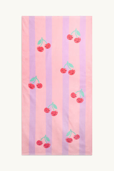 Děti - dívky - Třešně - plážová osuška - pruhovaná - 135 x 70 cm - růžová