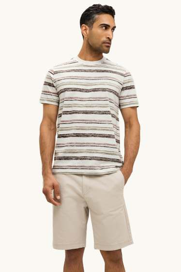 Hommes - T-shirt - regular fit - à rayures - beige / marron