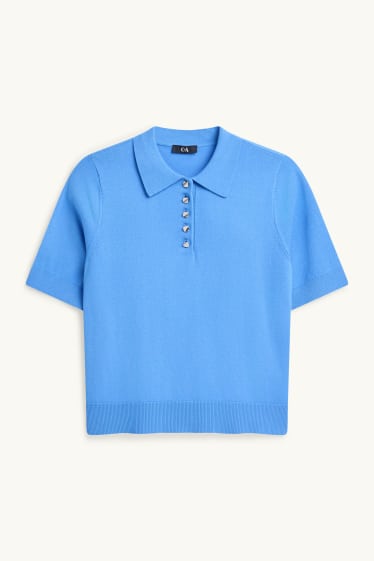 Dames - Gebreid poloshirt - regular fit - blauw