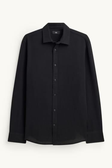 Uomo - Camicia - regular fit - collo all'italiana - tessuto tramato - nero