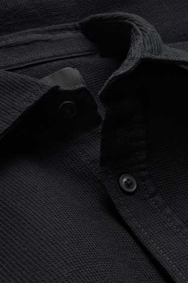 Uomo - Camicia - regular fit - collo all'italiana - tessuto tramato - nero