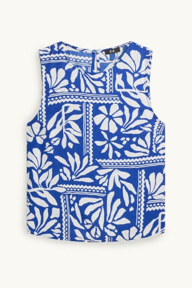 Damen - Blusentop - gemustert - weiß / blau