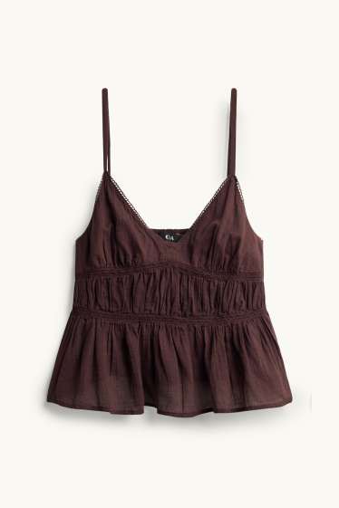 Dámské - Halenka bez rukávů - s nařasením - tmavohnědá