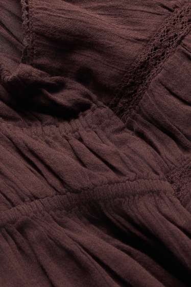 Dámské - Halenka bez rukávů - s nařasením - tmavohnědá