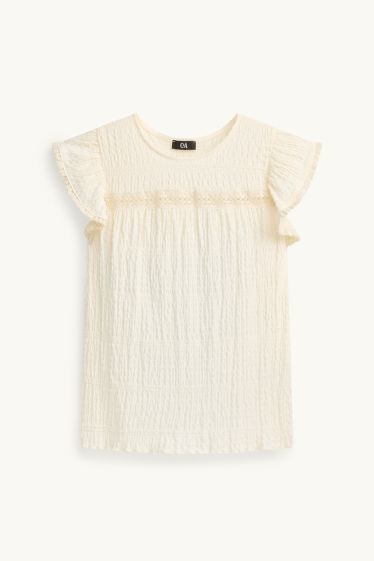 Dames - T-shirt - regular fit - met structuur - crème wit