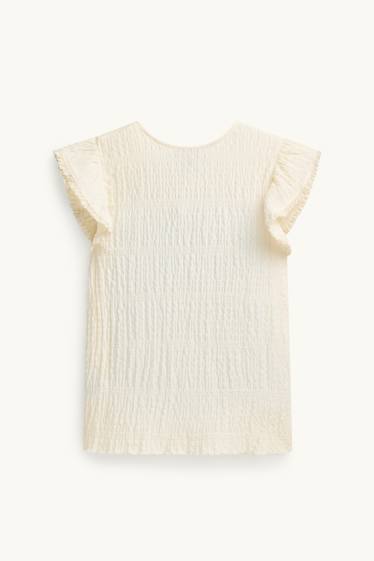 Dames - T-shirt - regular fit - met structuur - crème wit