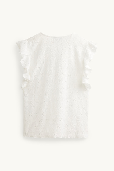 Kobiety - T-shirt - regular fit - haft angielski - biały