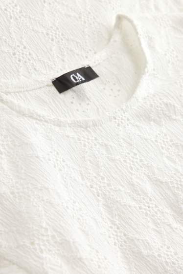 Kobiety - T-shirt - regular fit - haft angielski - biały