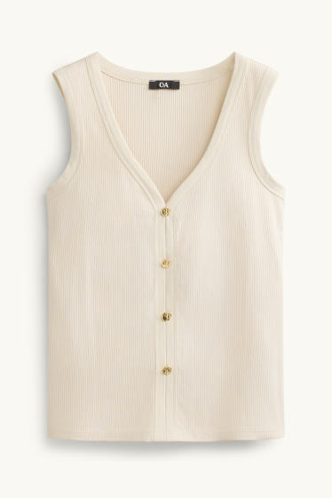 Dames - Top - ribstof - crème wit