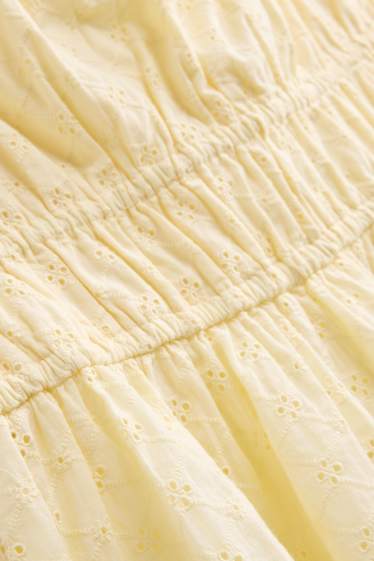 Damen - Blusentop - Broderie Anglaise - hellgelb