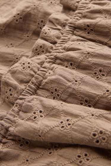Damen - Blusentop - Broderie Anglaise - hellbraun