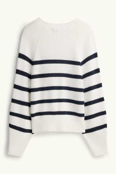 Dámské - Svetr - žebrovaný - pruhovaný - bílá/černá