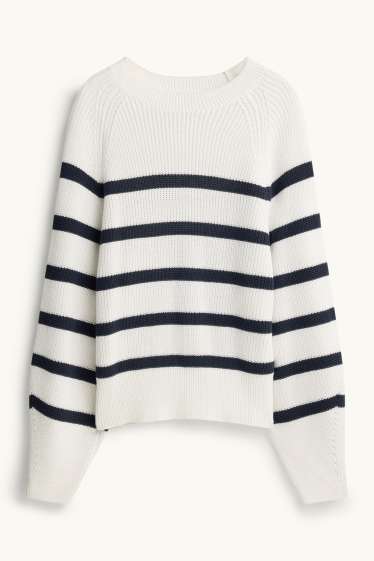 Dámské - Svetr - žebrovaný - pruhovaný - bílá/černá
