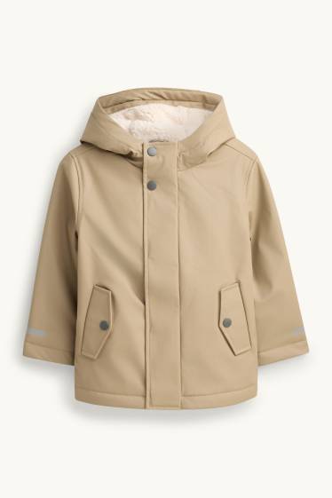 Children Boys - Tiger - rain jacket with hood - lined - waterproof - brown