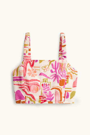 Women - Cropped blouse top - patterned - white