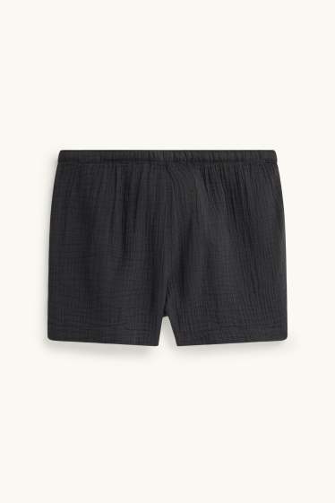 Dona - Pantalons curts de mussolina - mid waist - negre