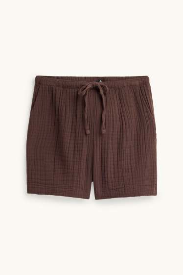 Damen - Musselin-Shorts - Mid Waist - dunkelbraun