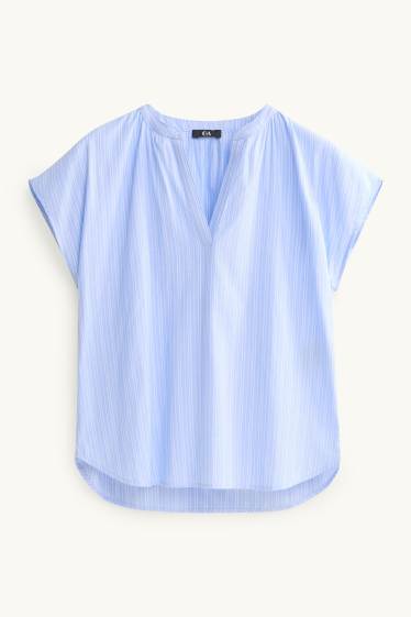 Femei - Bluză cu decolteu în V - cu dungi - albastru deschis