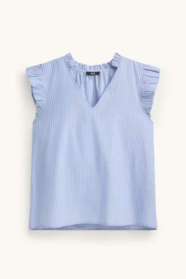 Damen - Bluse mit V-Ausschnitt - gestreift - weiß / blau