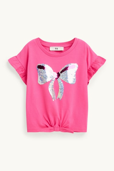 Enfants filles - Nœud - T-shirt - effet brillant - rose