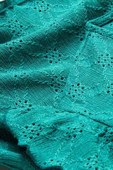 Damen - T-Shirt - Regular Fit - Broderie Anglaise - türkis