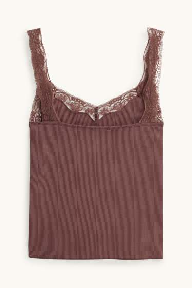 Dámské - Top - žebrovaný - hnědá