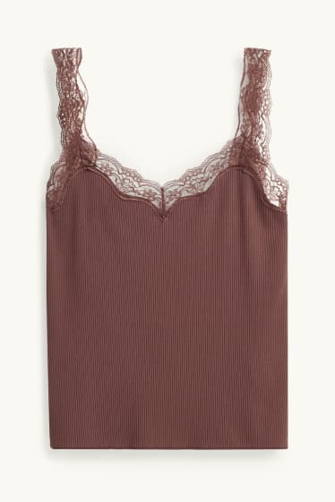 Dámské - Top - žebrovaný - hnědá