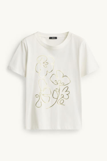 Donna - T-shirt - regular fit - effetto brillante - bianco