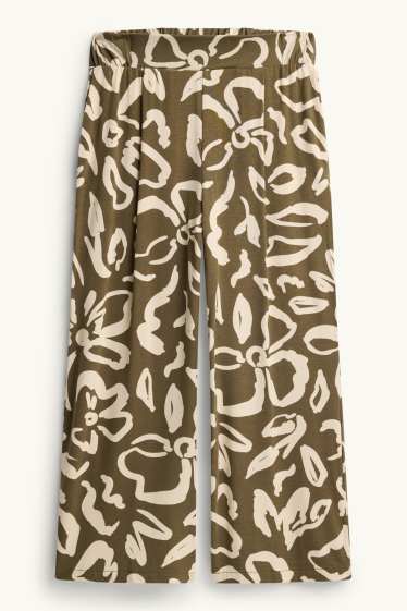 Donna - Pantaloni in jersey - vita media - straight fit - a fiori - kaki
