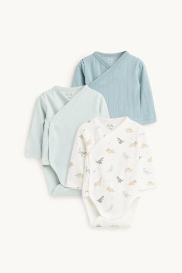 Baby: jongens - Set van 3 - dinosaurus - wikkelrompertjes - blauw / wit