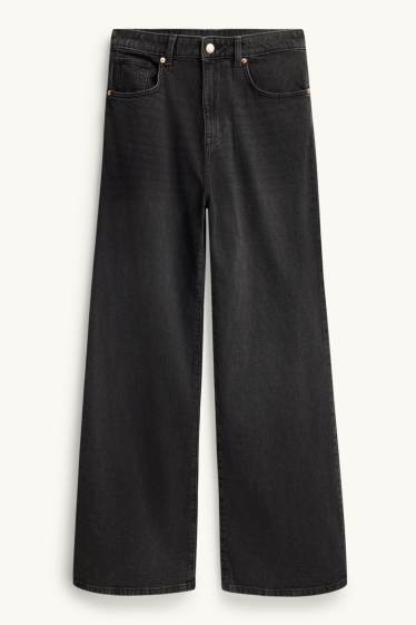 Damen - Wide Leg Jeans - High Waist - schwarz