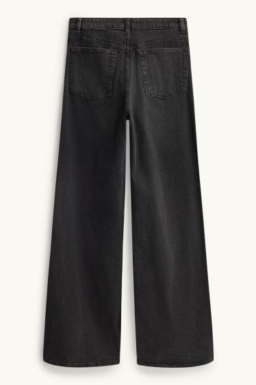 Damen - Wide Leg Jeans - High Waist - schwarz