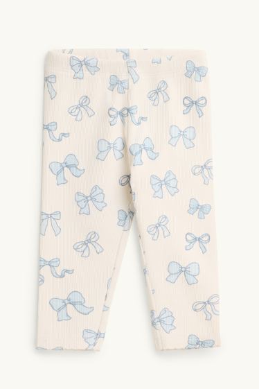 Bébés filles - Petit nœud - legging bébé - finition côtelée - crème