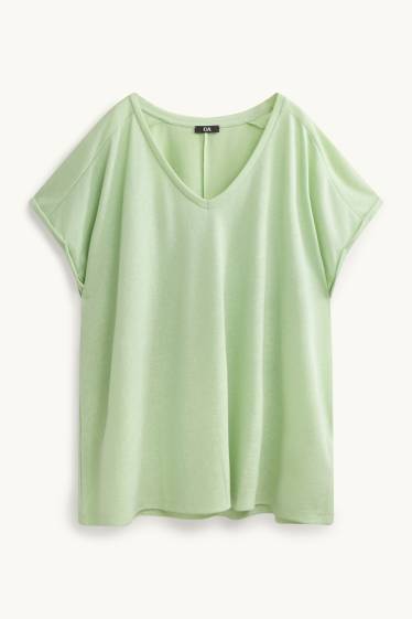 Femmes - T-shirt à col V - relaxed fit - vert clair