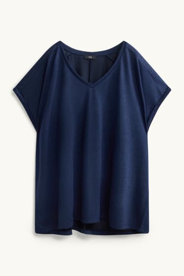 Femmes - T-shirt à col V - relaxed fit - bleu foncé