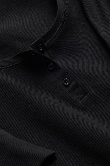 Dames - Henley-shirt - slim fit - geribd - zwart