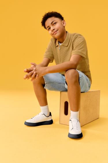 Bambini - Polo - tessuto tramato - marrone chiaro