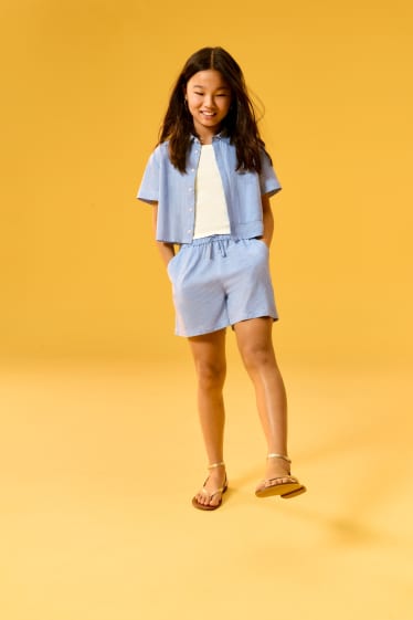 Enfants filles - Ensemble - chemisier et short - 2 pièces - à rayures - bleu / blanc