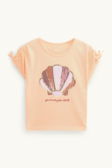 Children Girls - Scallop - short sleeve T-shirt - shiny - apricot