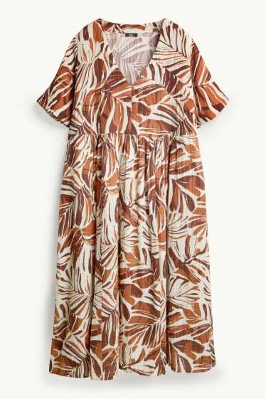 Femmes - Robe évasée à col V - à motif - marron / blanc crème