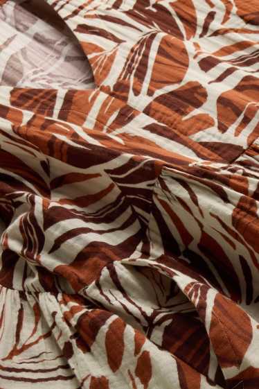 Femmes - Robe évasée à col V - à motif - marron / blanc crème