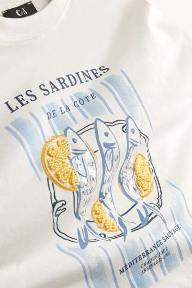 Dames - T-shirt - regular fit - glanseffect - wit