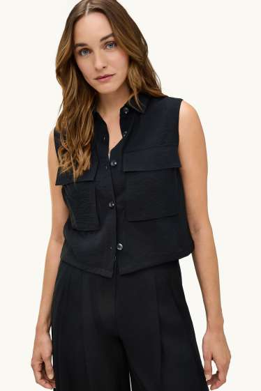 Femmes - Gilet sans manches - finition texturée - noir