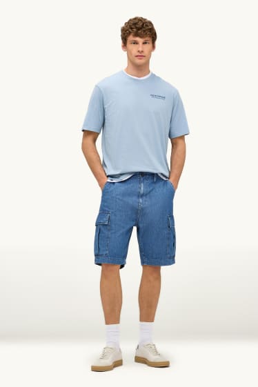 Herren - Jeans-Cargo-Shorts - Mid Waist - blau